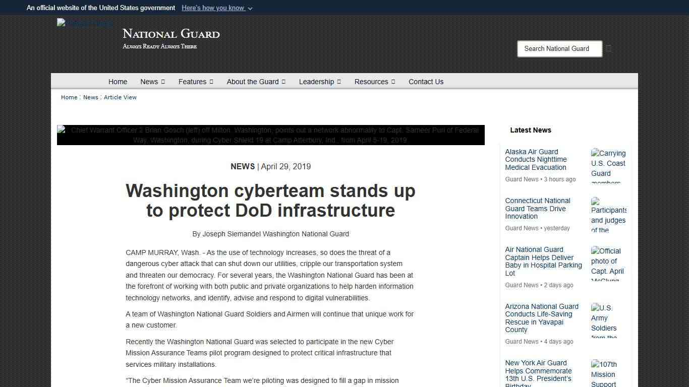 Washington cyberteam stands up to protect DoD infrastructure > National Guard > Article View