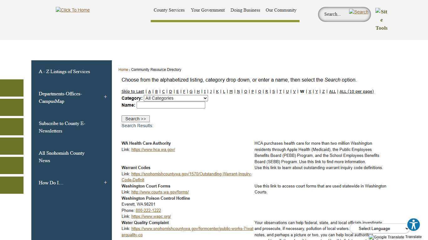 Community Resource Directory • Snohomish County, WA • CivicE